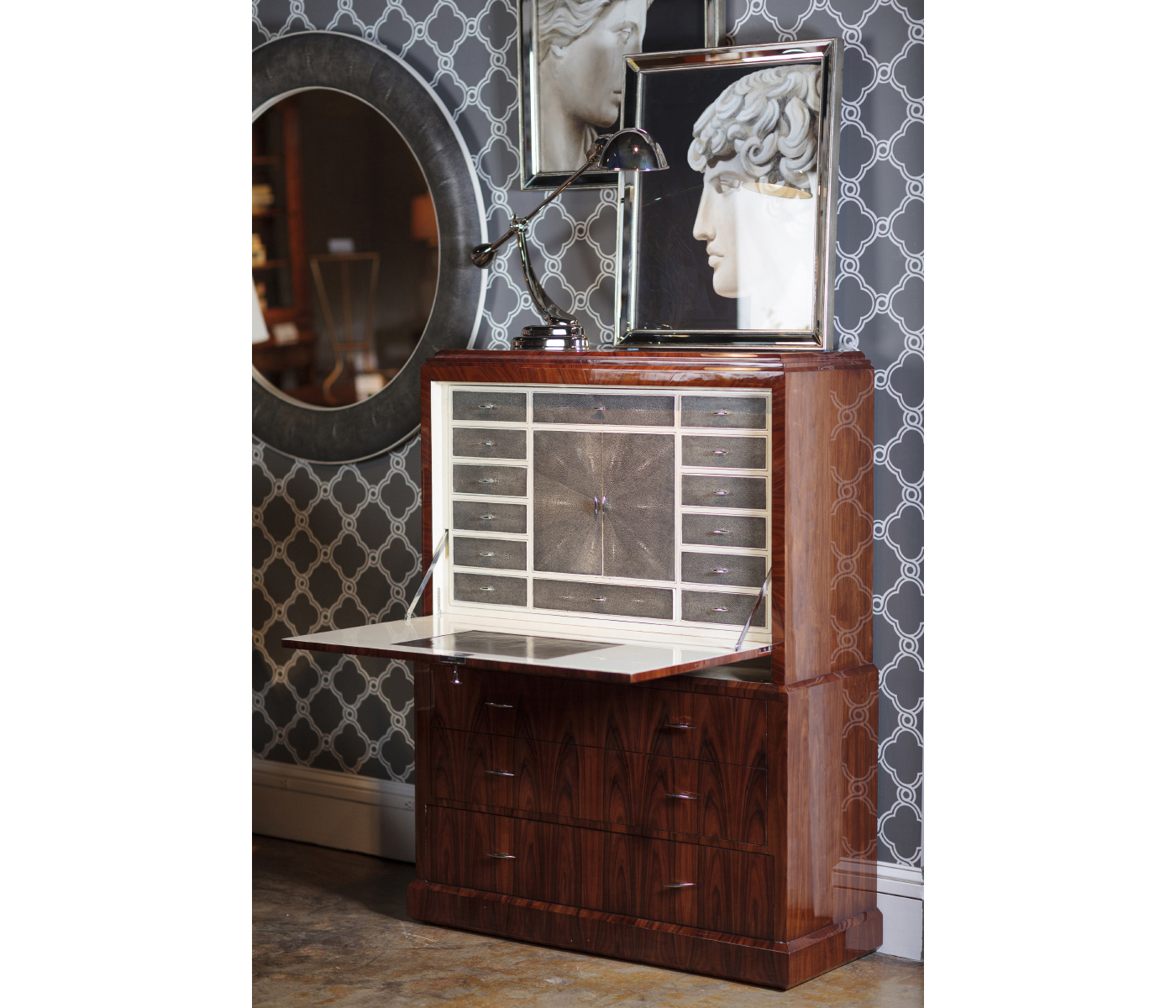 Art Deco Satin Secretaire with Brass