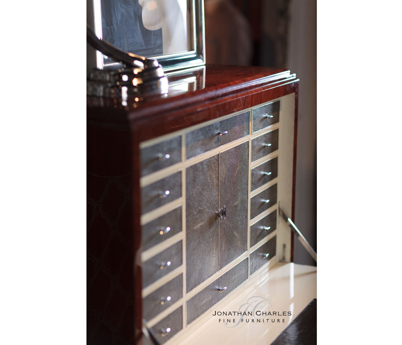 Art Deco style secretaire with stainless steel (High lustre)