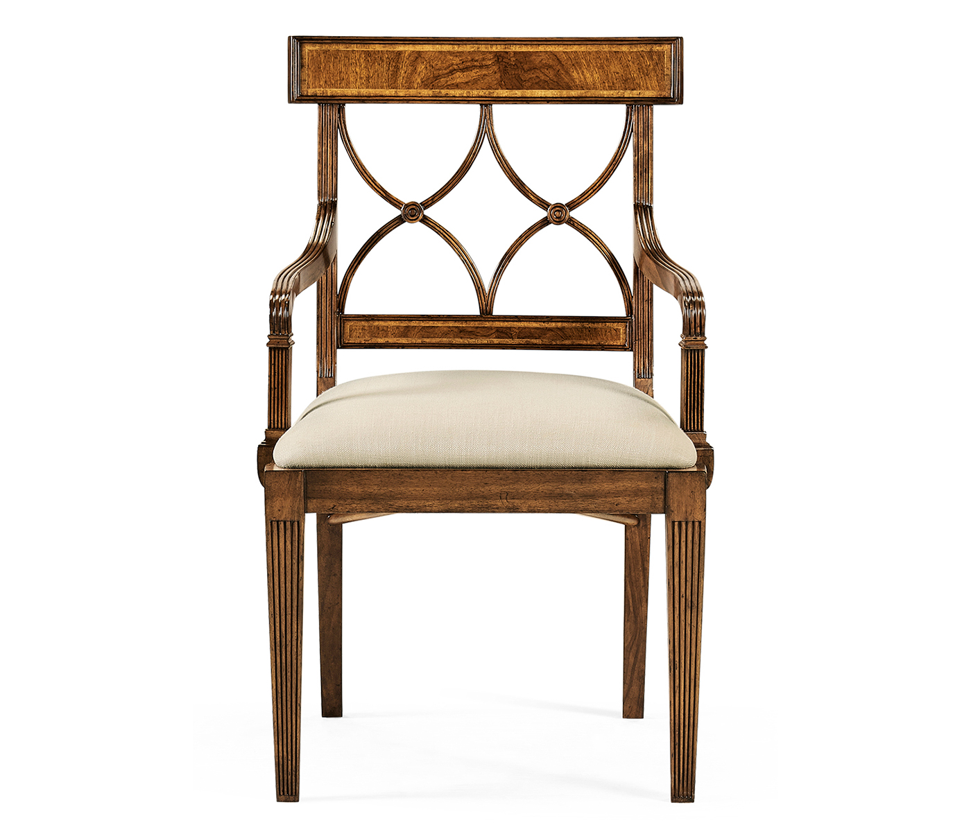 Regency Crotch Walnut Curved Back Arm Chair