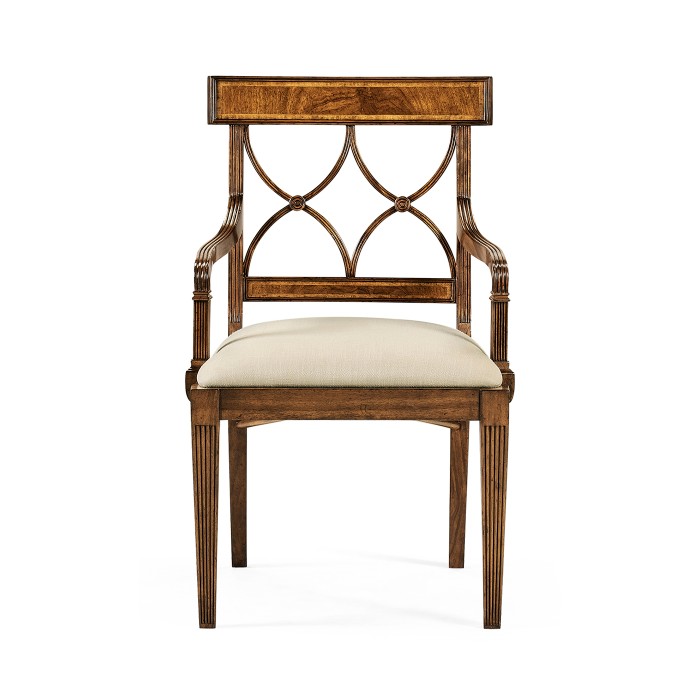 Regency Crotch Walnut Curved Back Arm Chair