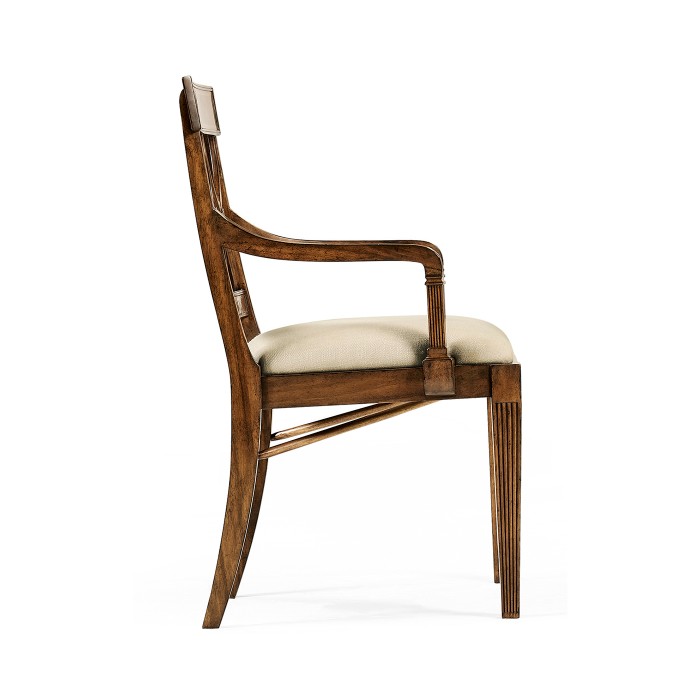 Regency Crotch Walnut Curved Back Arm Chair