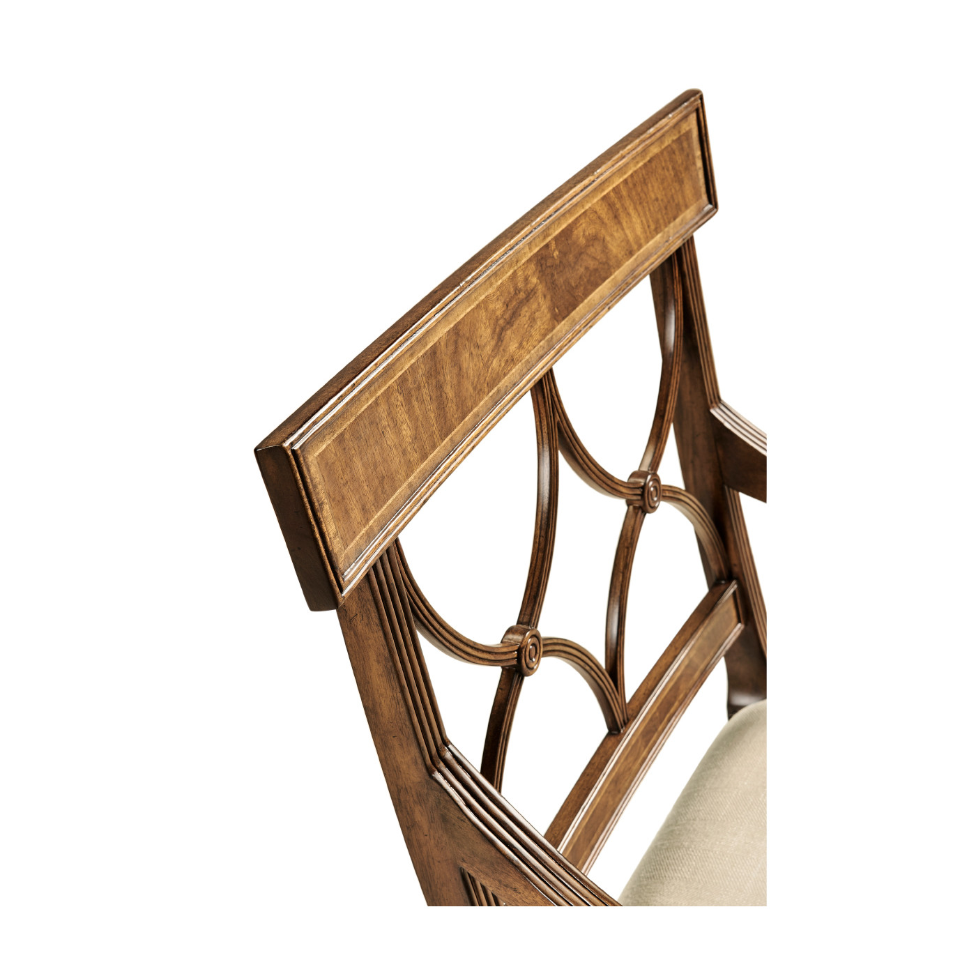 Regency Crotch Walnut Curved Back Arm Chair