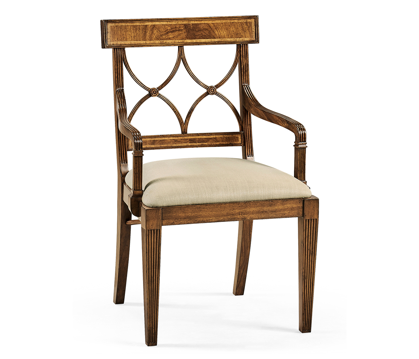 Regency Crotch Walnut Curved Back Arm Chair