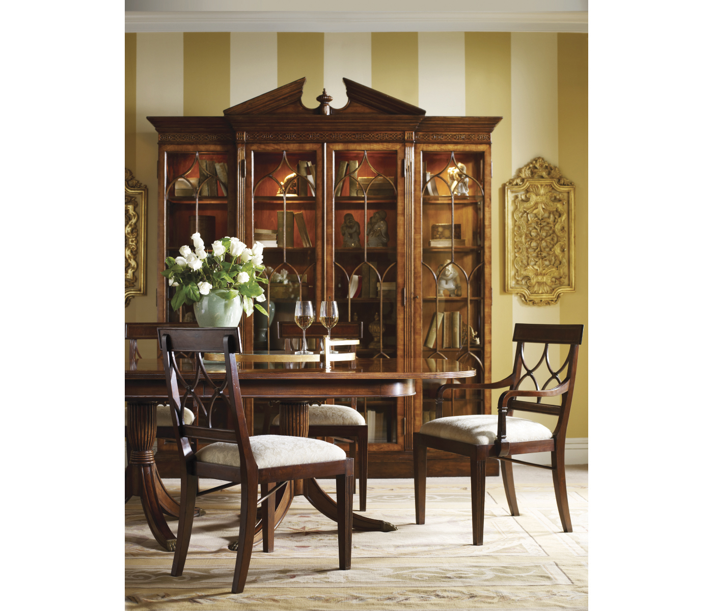 Regency Crotch Walnut Curved Back Arm Chair