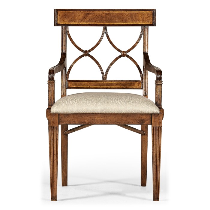 Regency Crotch Walnut Curved Back Arm Chair