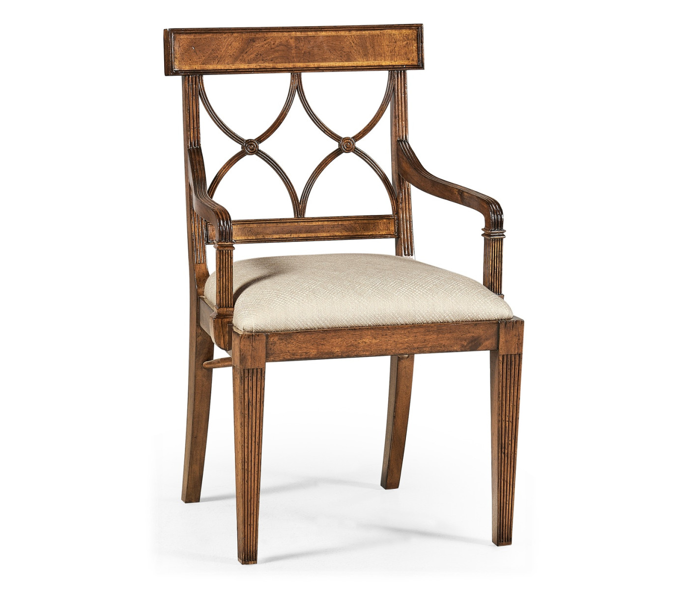 Regency Crotch Walnut Curved Back Arm Chair