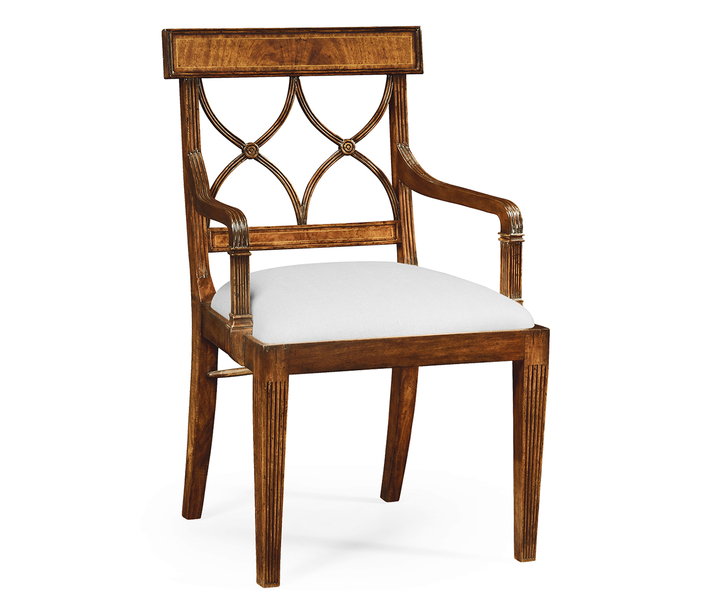 Regency Crotch Walnut Curved Back Arm Chair