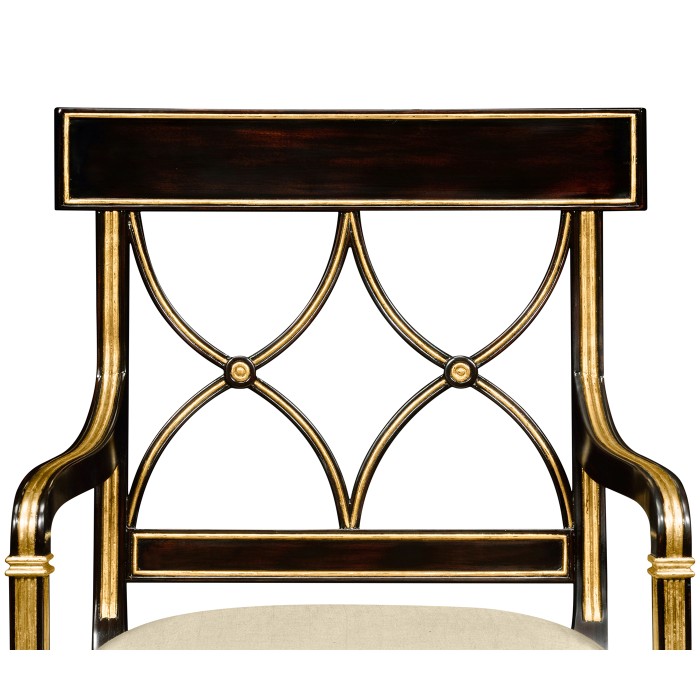 Regency Black Painted Curved Back Arm Chair