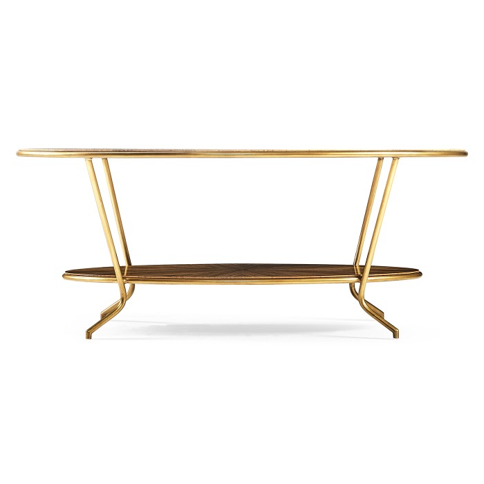 Argentinian walnut veneered oval coffee table