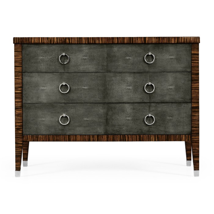Faux Macassar Ebony & Anthracite Faux Shagreen 3-Drawers Chest of Drawers