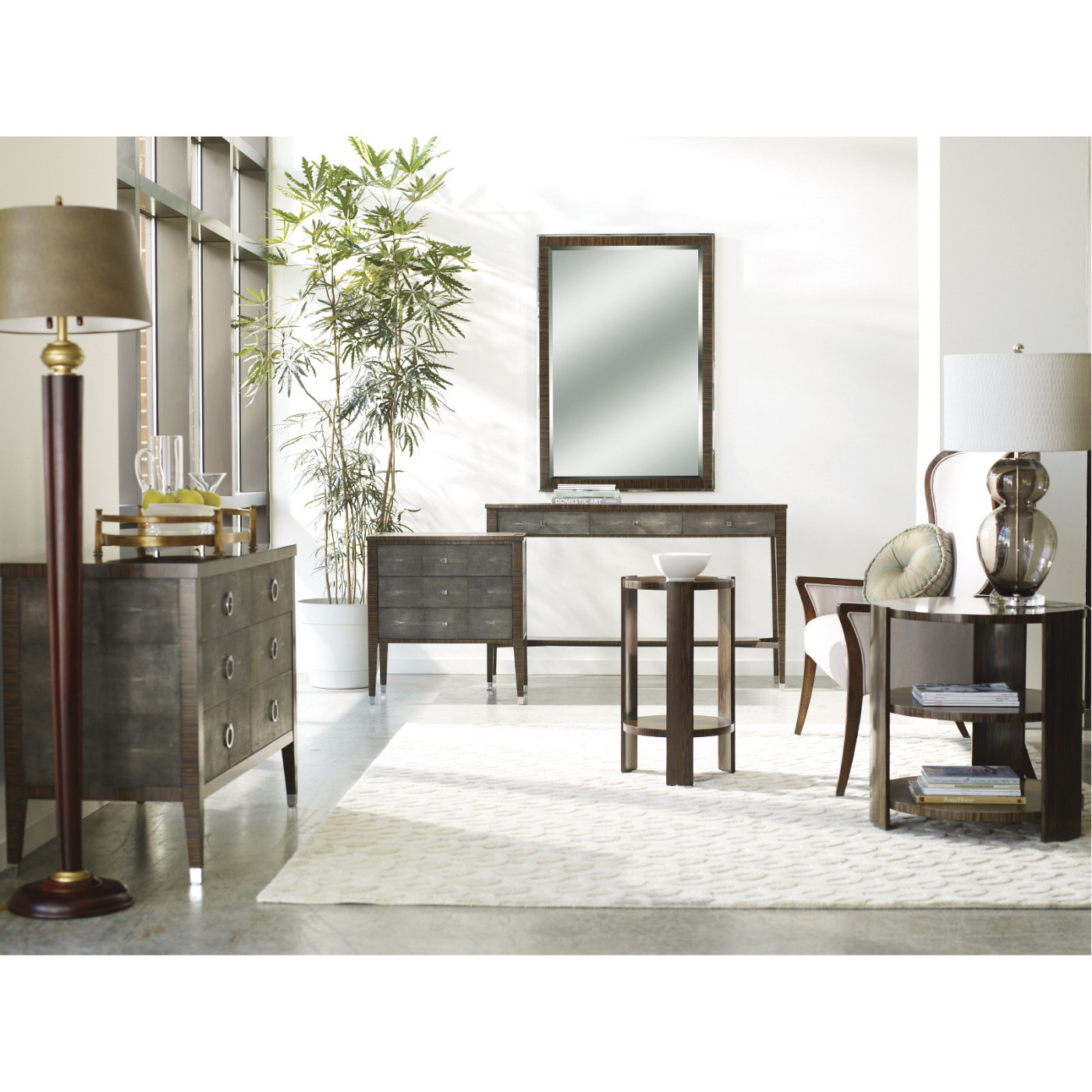 Faux Macassar Ebony & Anthracite Faux Shagreen 3-Drawers Chest of Drawers