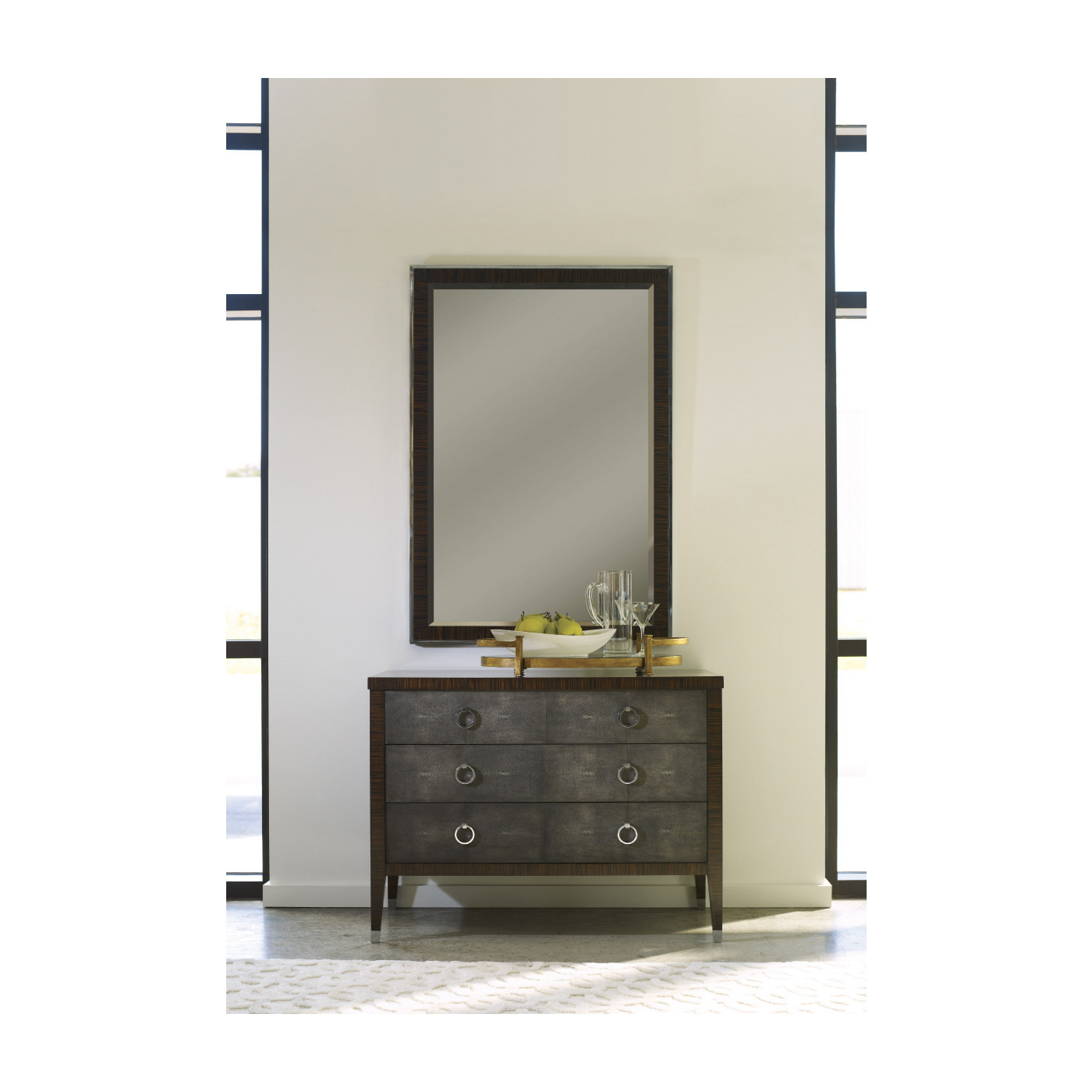 Faux Macassar Ebony & Anthracite Faux Shagreen 3-Drawers Chest of Drawers