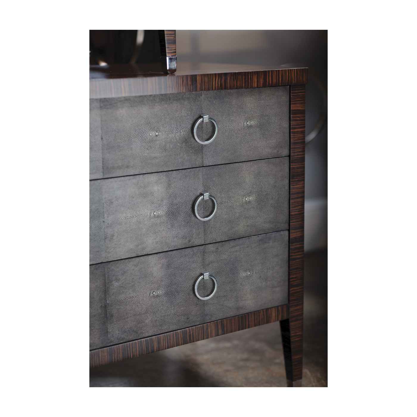 Faux Macassar Ebony & Anthracite Faux Shagreen 3-Drawers Chest of Drawers