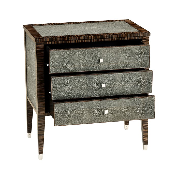 Faux Macassar Ebony & Anthracite Faux Shagreen Bedside Chest of Drawers