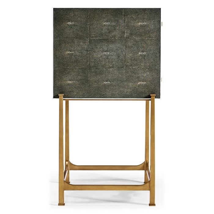 Anthracite Faux Shagreen & Gilded High Chest of Drawers
