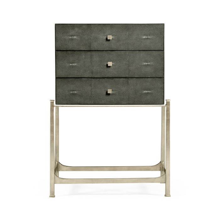 Anthracite Faux Shagreen & Silver High Chest of Drawers