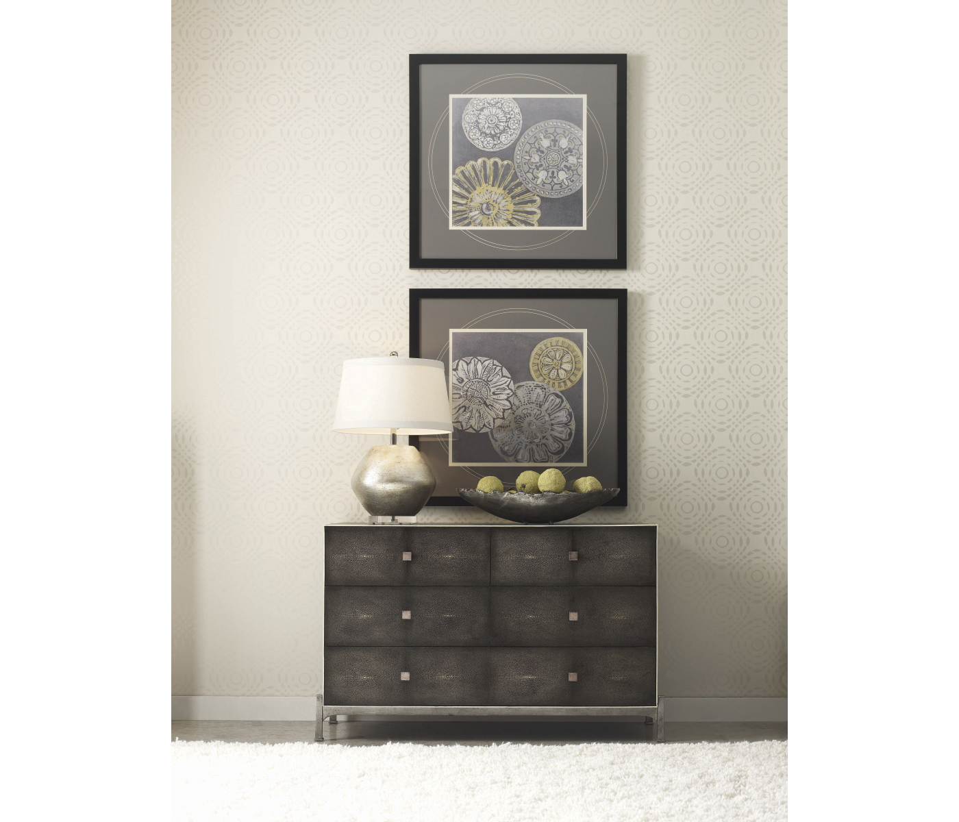 Anthracite Faux Shagreen & Bronze Large Chest of Drawers
