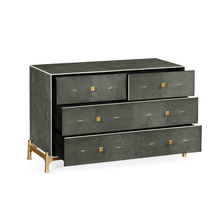 Anthracite Faux Shagreen & Gilded Large Chest of Drawers