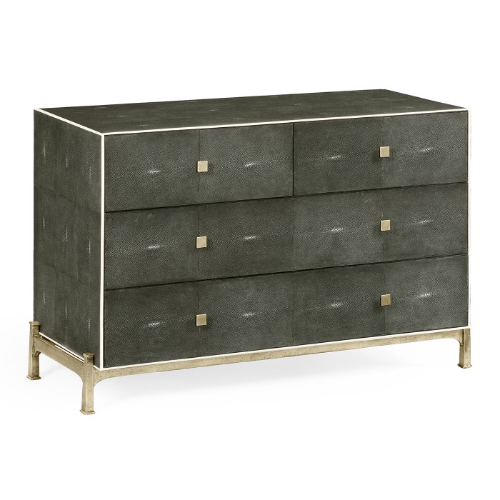 Anthracite Faux Shagreen & Silver Large Chest of Drawers