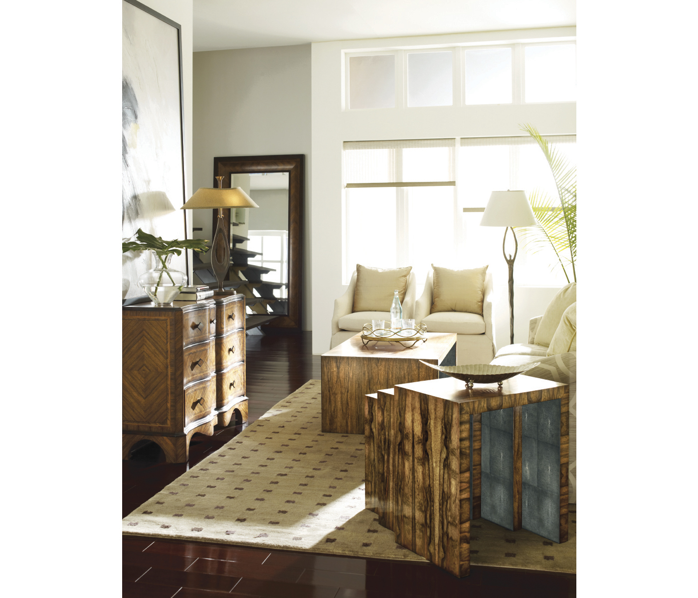 Argentinian Walnut & Anthracite Faux Shagreen Coffee Table