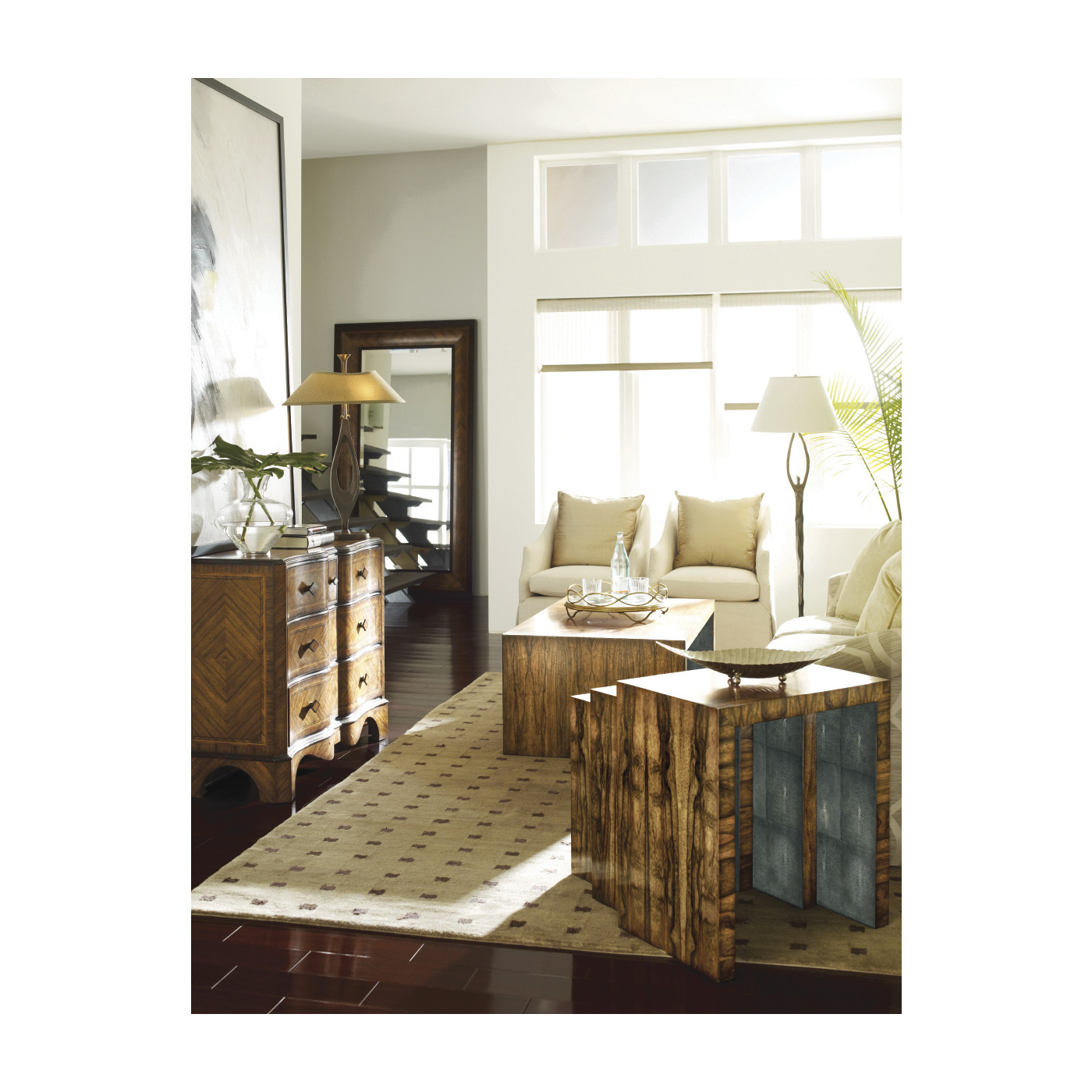 Argentinian Walnut & Anthracite Faux Shagreen Coffee Table