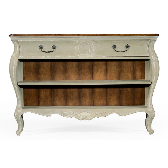 French provincial grey painted open bookcase