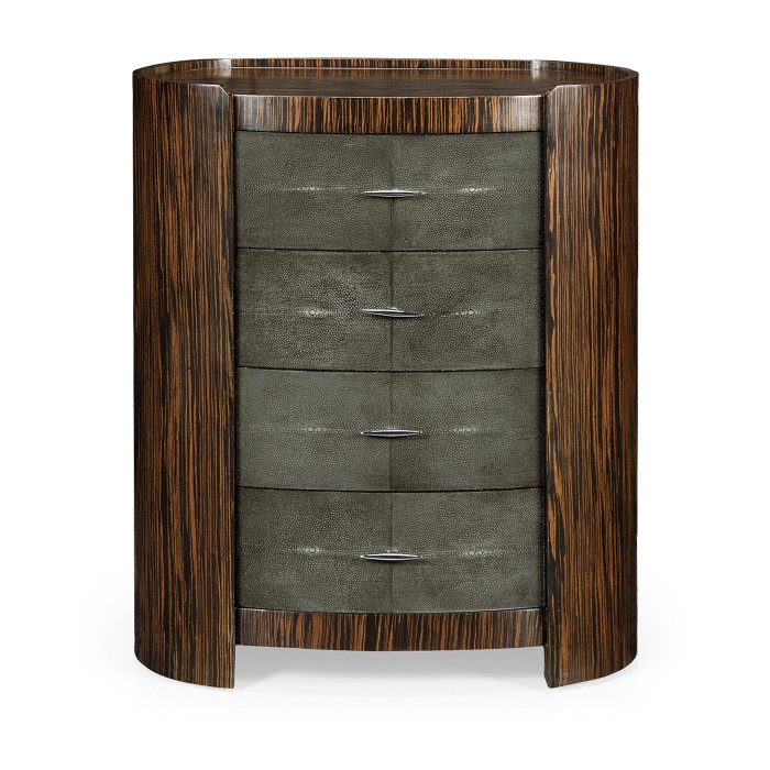 Faux Macassar & Anthracite Shagreen Oval Bedside Chest