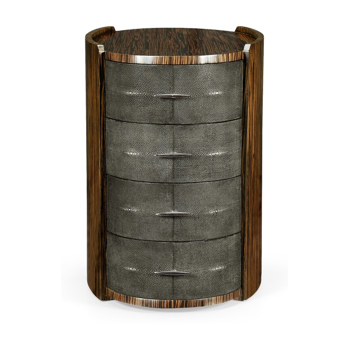 Faux Macassar & Anthracite Shagreen Oval Bedside Chest