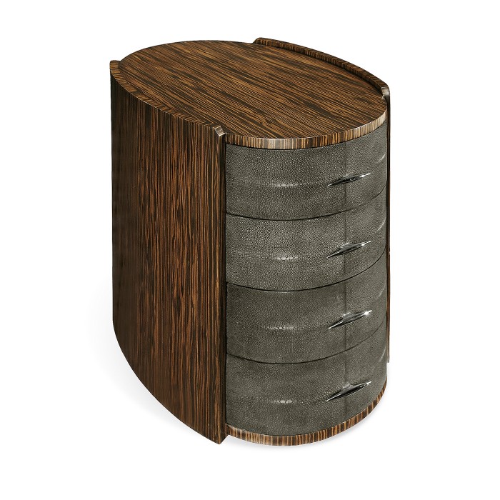Faux Macassar & Anthracite Shagreen Oval Bedside Chest