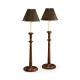 Pair of walnut candlestick lamps - in component form - unwire