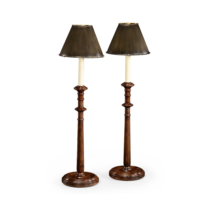 Pair of Walnut Candlestick Lamps