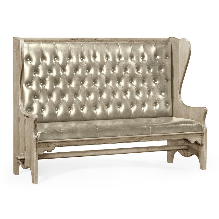 Grey Oak Tavern Settle with Dark Grey Leather Upholstery