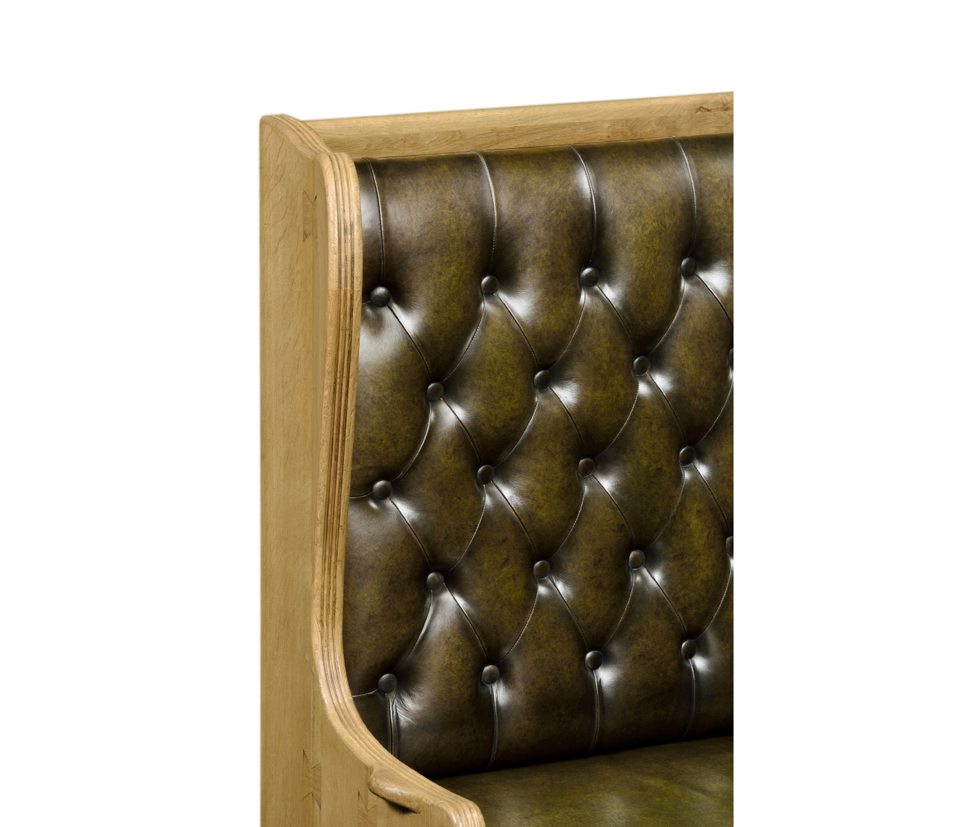 Natural Oak Tavern Settle with Medium English Library Green Leather Upholstery