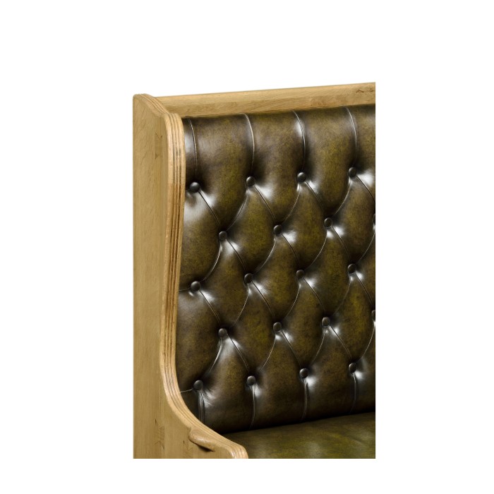 Natural Oak Tavern Settle with Medium English Library Green Leather Upholstery