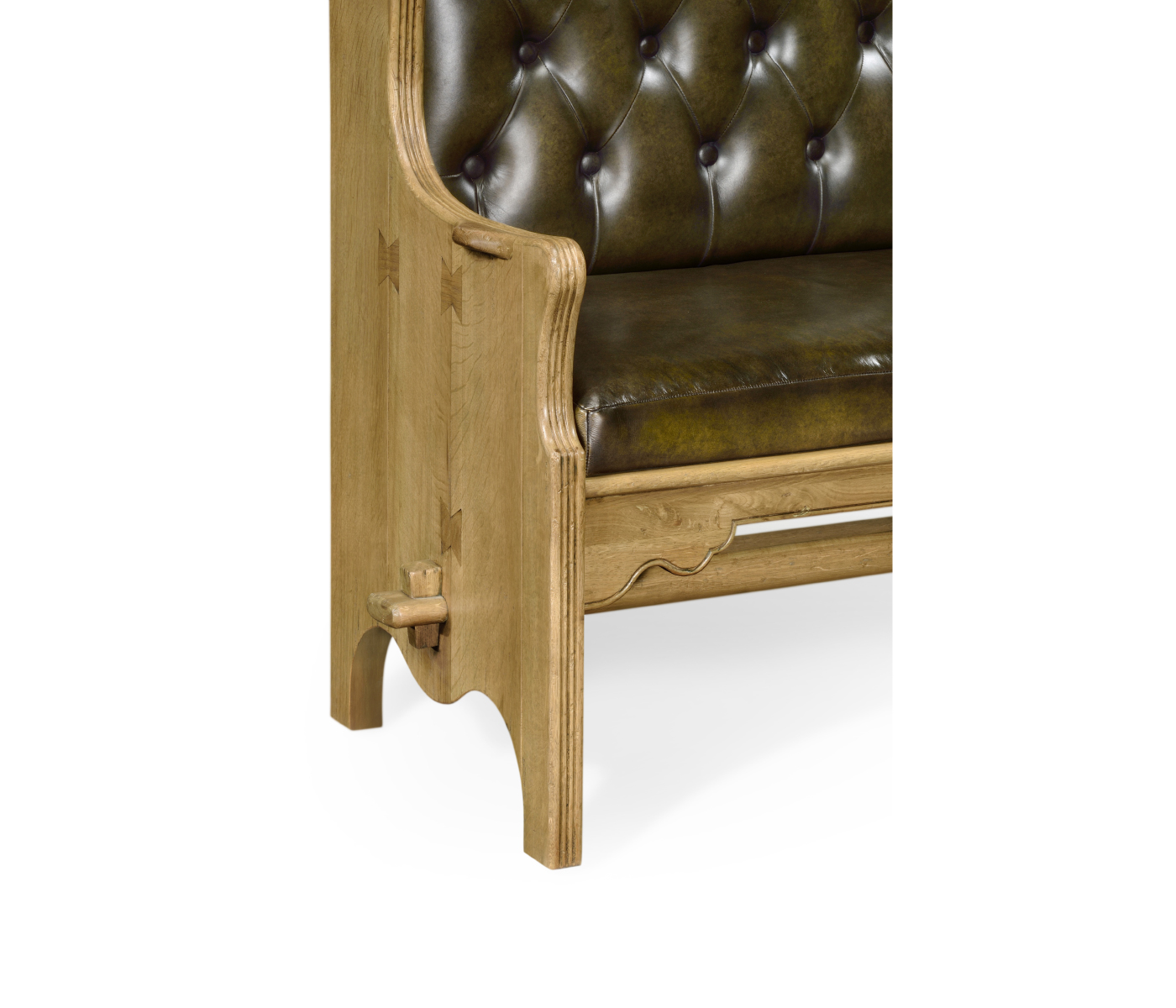 Natural Oak Tavern Settle with Medium English Library Green Leather Upholstery