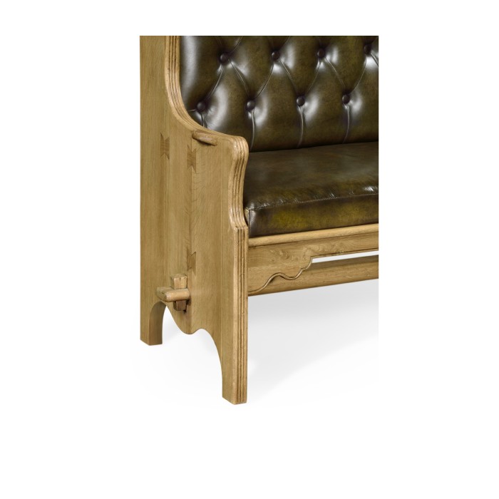 Natural Oak Tavern Settle with Medium English Library Green Leather Upholstery