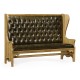 Natural Oak Tavern Settle with Medium English Library Green Leather Upholstery