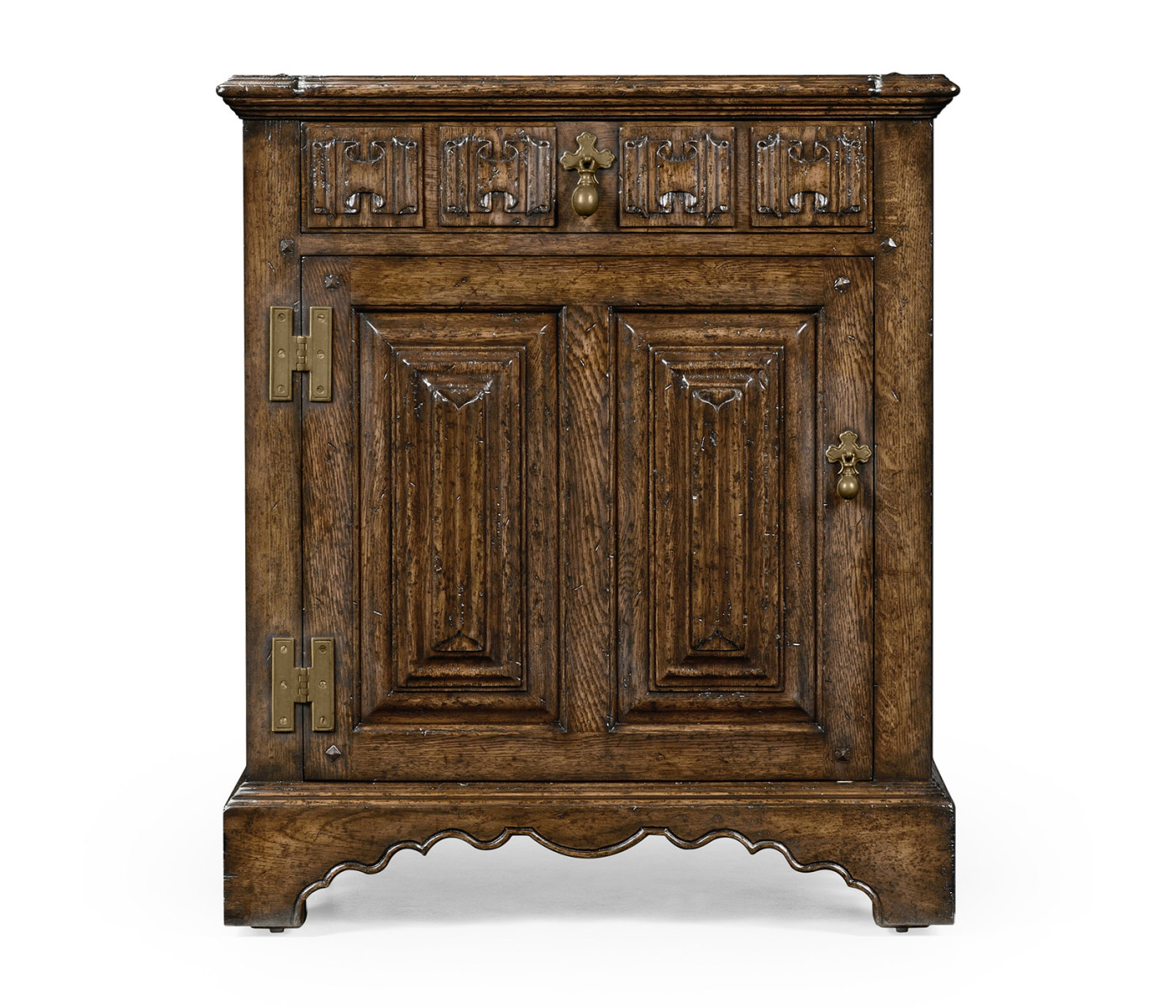 Pair Of Linenfold Dark Oak Bedside Cabinets