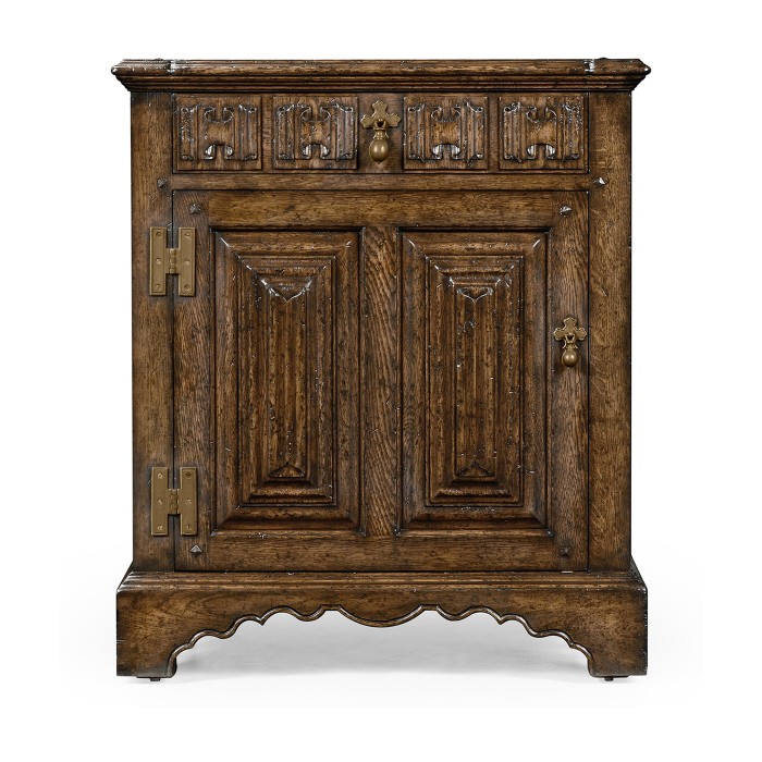 Pair Of Linenfold Dark Oak Bedside Cabinets