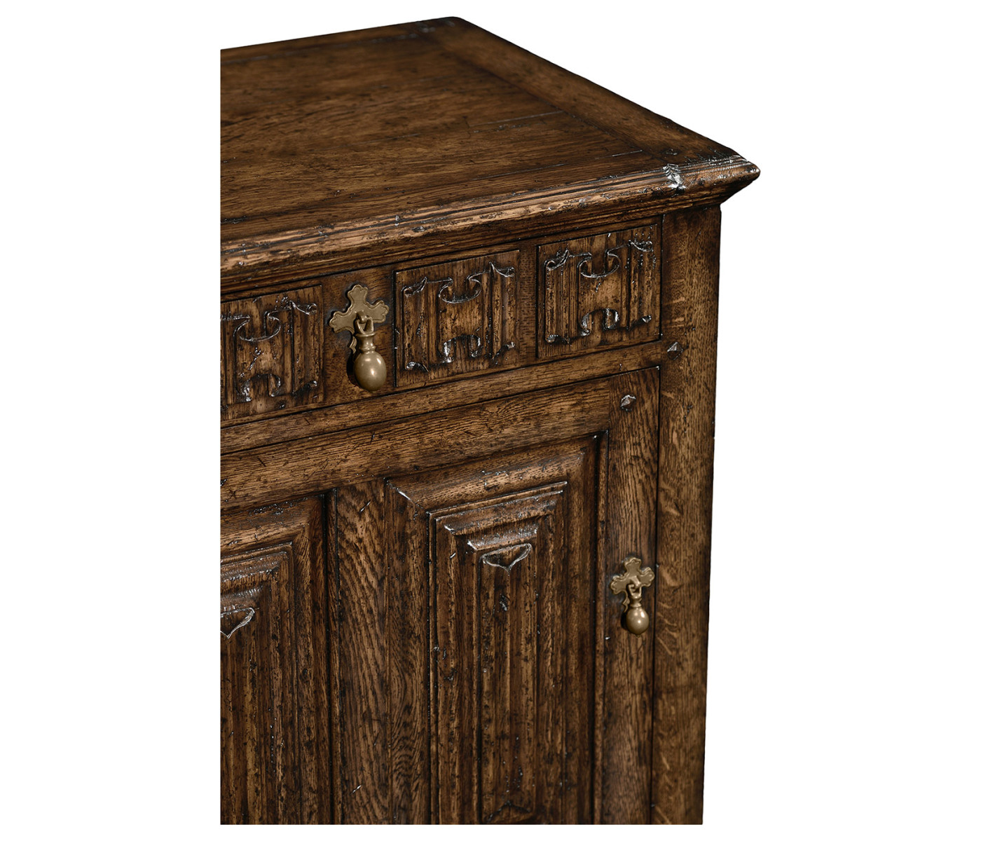 Pair Of Linenfold Dark Oak Bedside Cabinets
