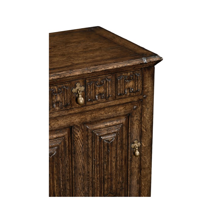Pair Of Linenfold Dark Oak Bedside Cabinets
