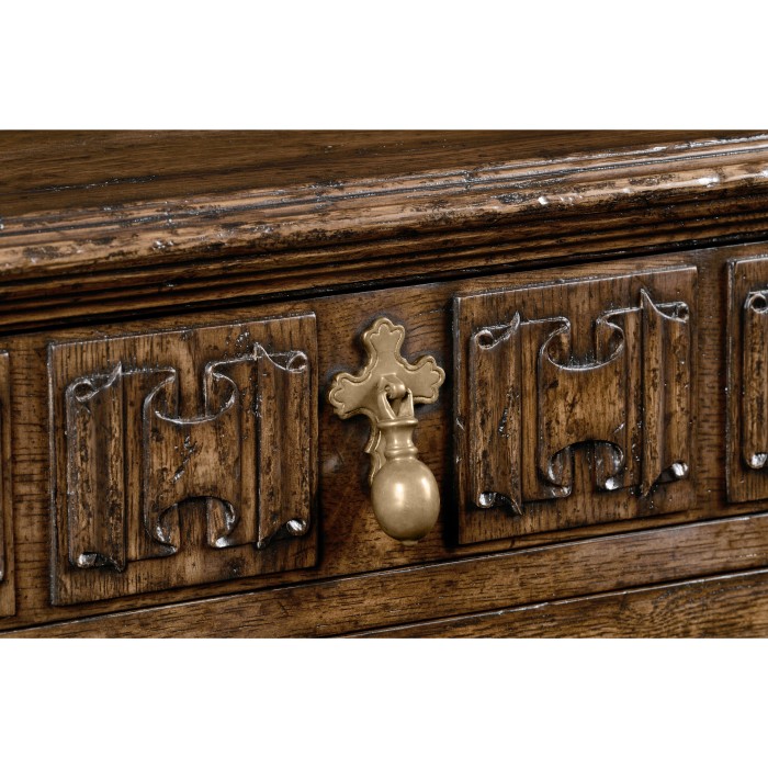 Pair Of Linenfold Dark Oak Bedside Cabinets