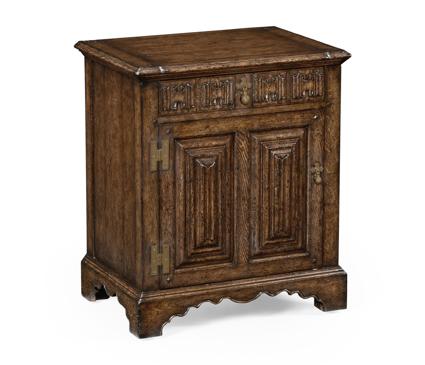 Pair Of Linenfold Dark Oak Bedside Cabinets