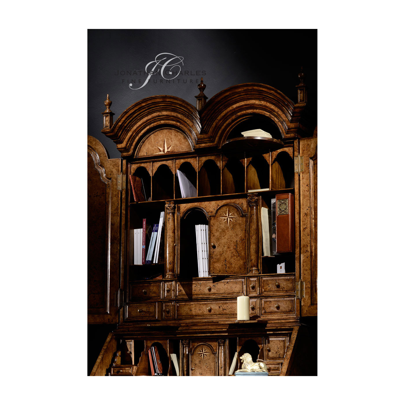 Queen Anne Pollard Bureau Cabinet with Mirrored Doors