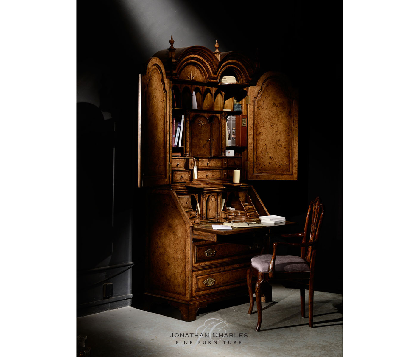 Queen Anne Pollard Bureau Cabinet with Mirrored Doors