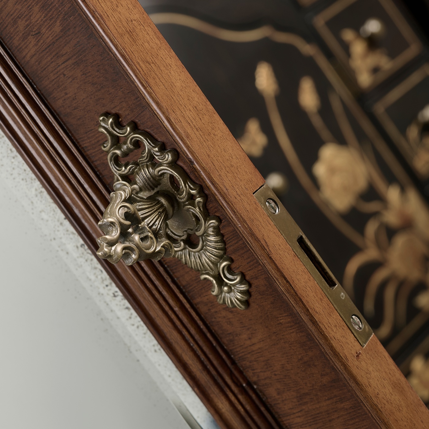 Queen Anne Walnut Bureau with Chinoiserie Interior & Mirrored Doors
