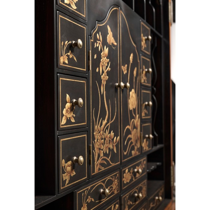 Queen Anne Walnut Bureau with Chinoiserie Interior & Mirrored Doors