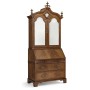 Queen Anne Walnut Bureau with Chinoiserie Interior & Mirrored Doors