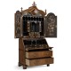 Queen Anne Walnut Bureau with Chinoiserie Interior & Mirrored Doors