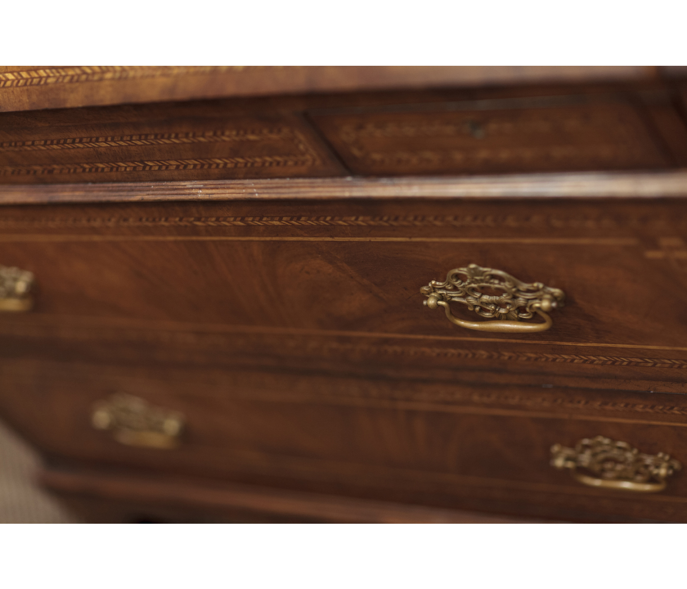 Queen Anne Walnut Bureau with Chinoiserie Interior & Mirrored Doors